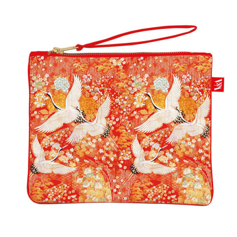 Kimono Cranes Organic Cotton Canvas Pouch Bag