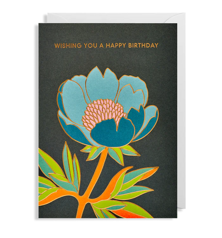 Blue Flower Wishing You A Happy Birthday Card