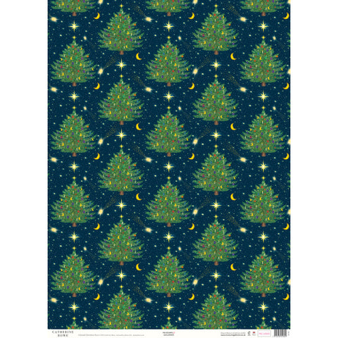 Celestial Christmas Trees Gift Wrap Sheet