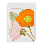 Pink & Orange Flowers Happy Birthday Card