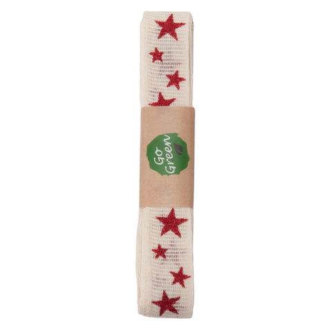 Sparkle Star Cotton Ribbon (Cream & Red)