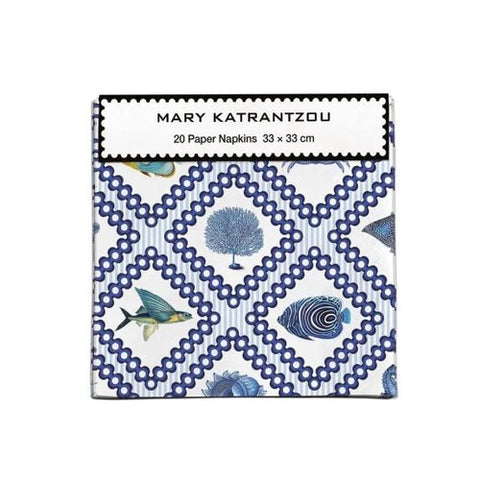 Blue Sea Grid Paper Napkins - Pack of 20