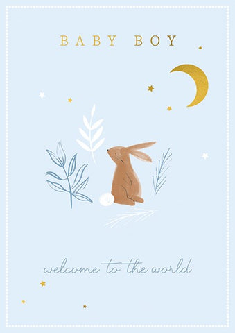 Baby Boy Bunny & Moon Card
