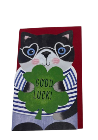 Good Luck Cat & Shamrock Card