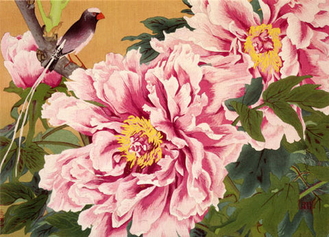 Peony And Long-Tailed Finch, Late Spring Card