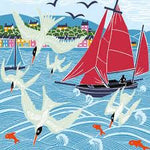Sail Boat & Diving Birds Card