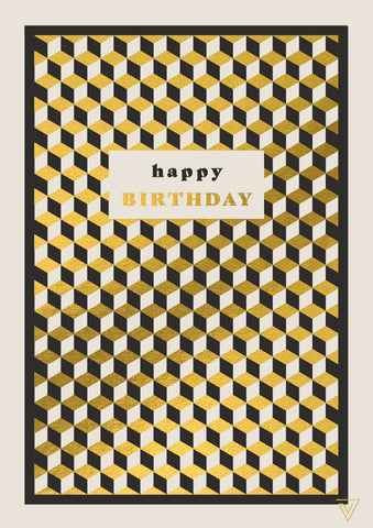 Happy Birthday Gold Cubes Card