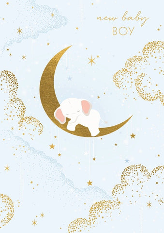 Baby Boy Elephant & Moon Card