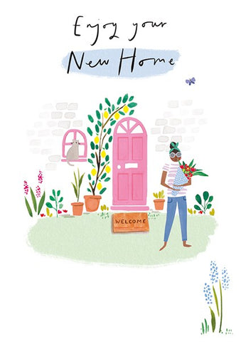 New Home Lady & Pink Door Card