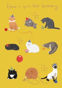 Nine Cats With Hats Have A Purrfect Birthday Card by Laura Leigh Bean