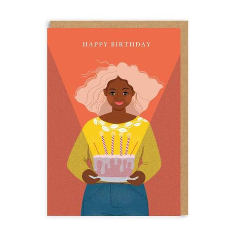 Girl With Cake Birthday Card