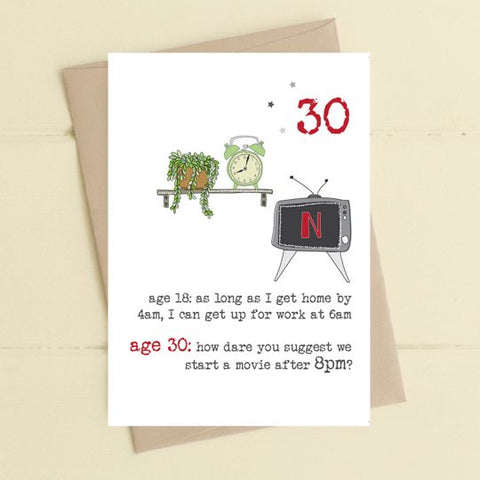 Age 30 Movie After 8pm Card by Dandelion